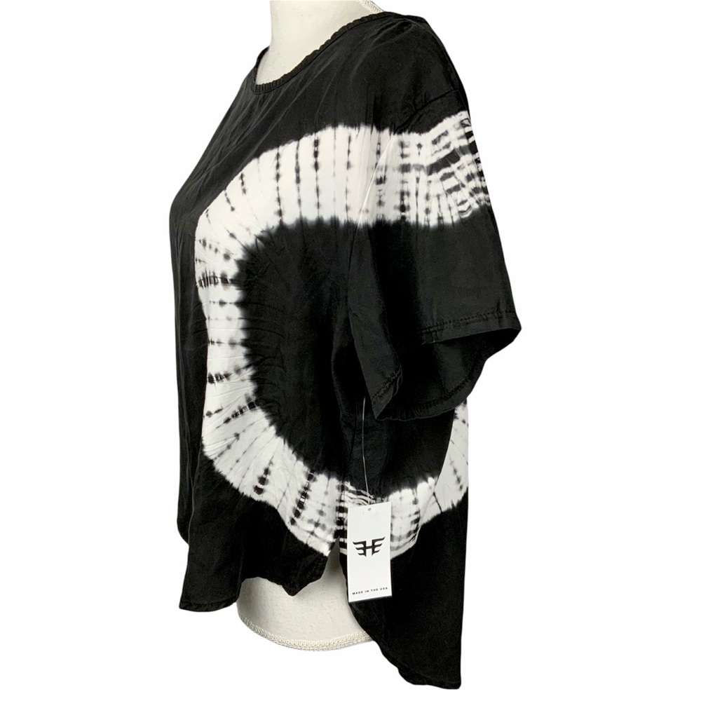 Heroine Sport Womens Top Blouse Medium Tie Dye Black White Short Sleeve NWT